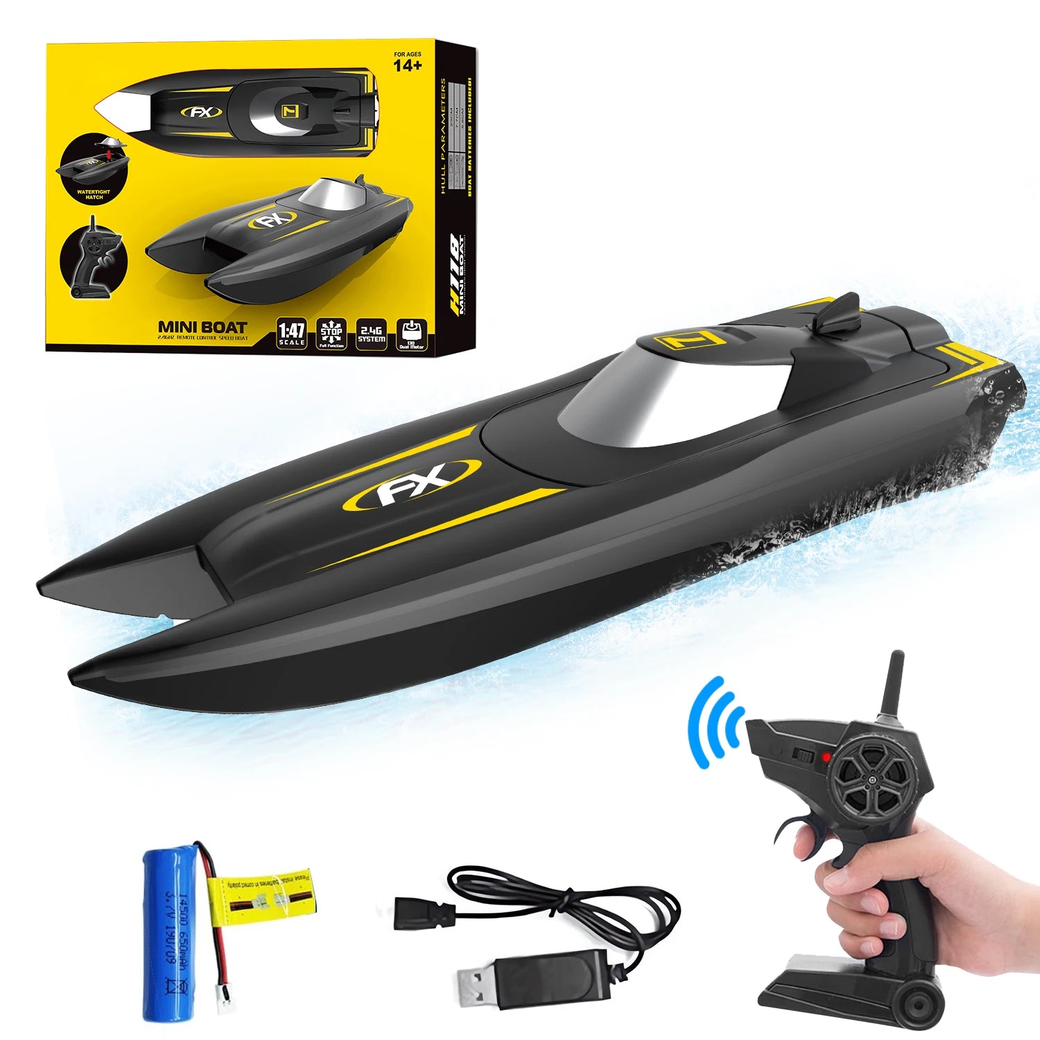 H118 RC 2.4G Boat &ndash; High Speed Dual Motor Remote Racer Toy H118-Black