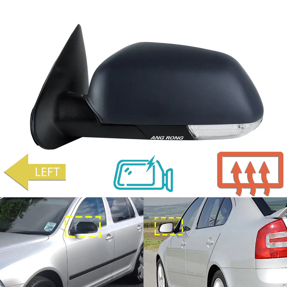 Spegelmontering för Skoda Octavia Mk2 II vänster sida med uppvärmd glasindikator och elektrisk justering