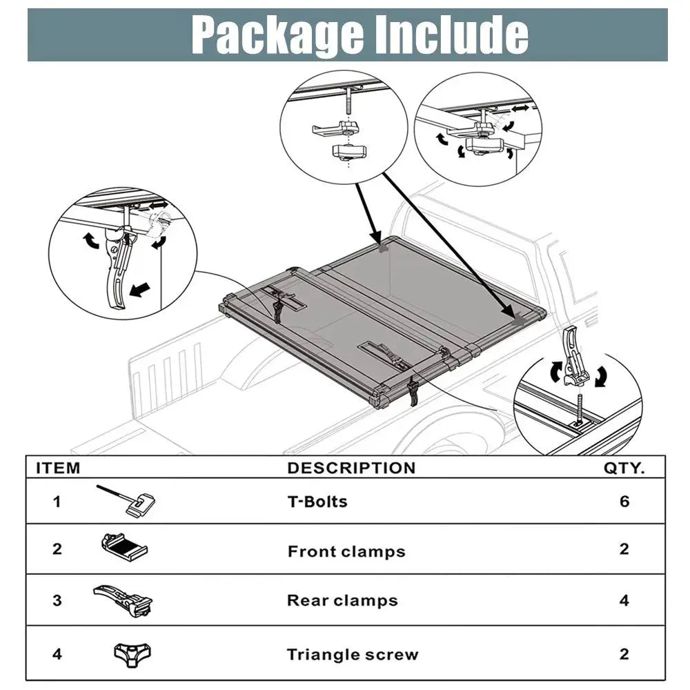 Truck Tonneau Cover Replacement Part Kit for Hard Tri-fold & Quad-fold Truck Cover Include Nut T-Bolt Front Clamp, Rear Clamp by InterCyprus Trading Ltd