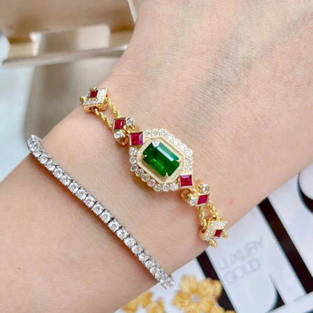 Geometric Synthetic Emerald Gemstone Bracelet for Women