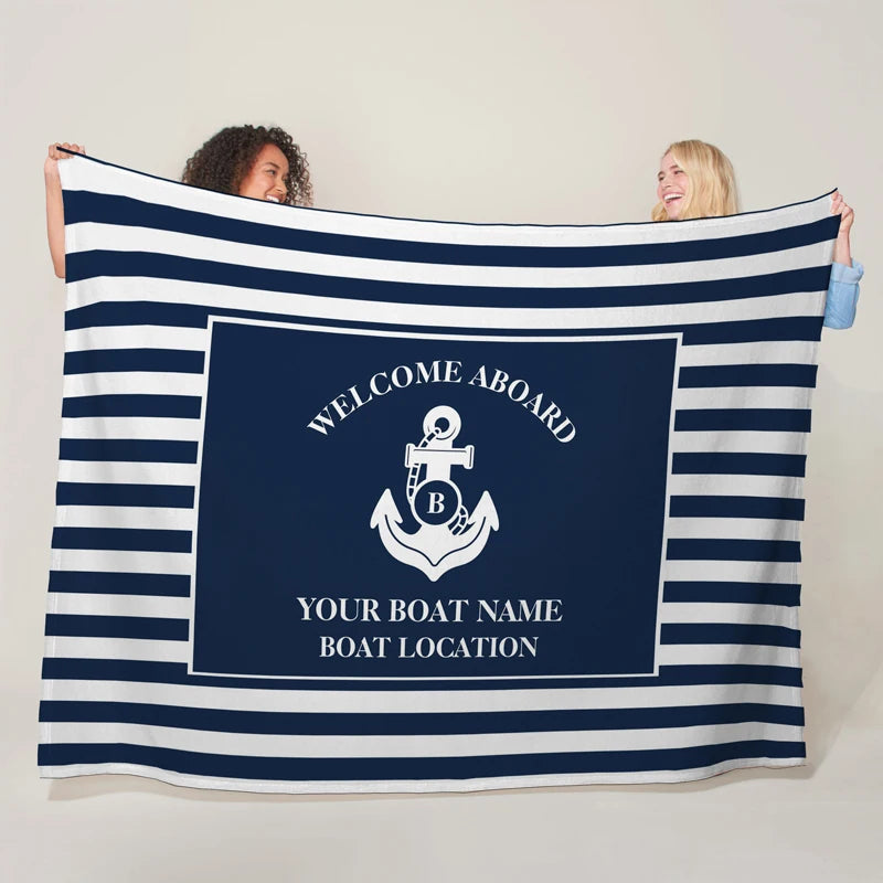 Custom Boat Name Blanket - Personalized Nautical Decor Gift