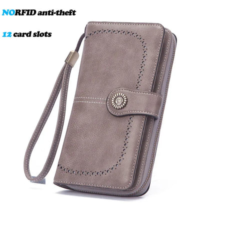YIYUEQIANLI RFID Anti-theft Leather Clutch Wallet for Women Gray-2