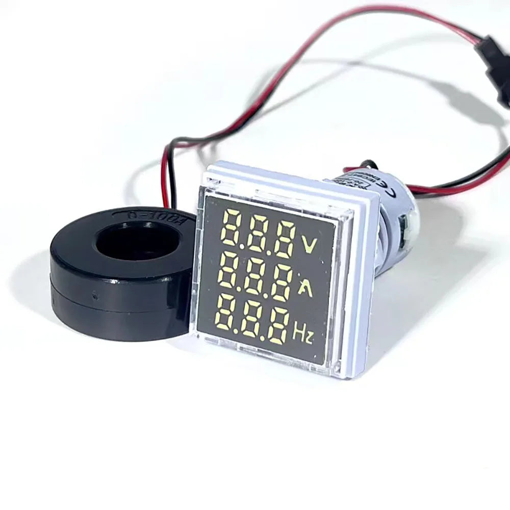 Square LED Digital Voltmeter Ammeter &ndash; Multi-Function Voltage Current Frequency Measurement White