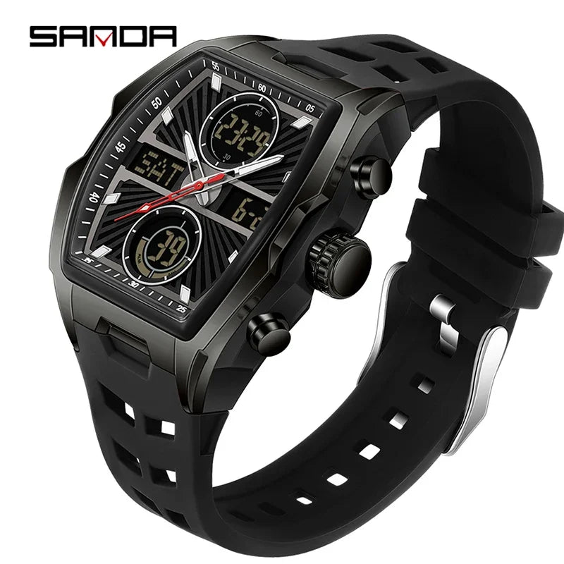 Sanda Men Watch &ndash; Double Display Chronograph Waterproof 6299 black