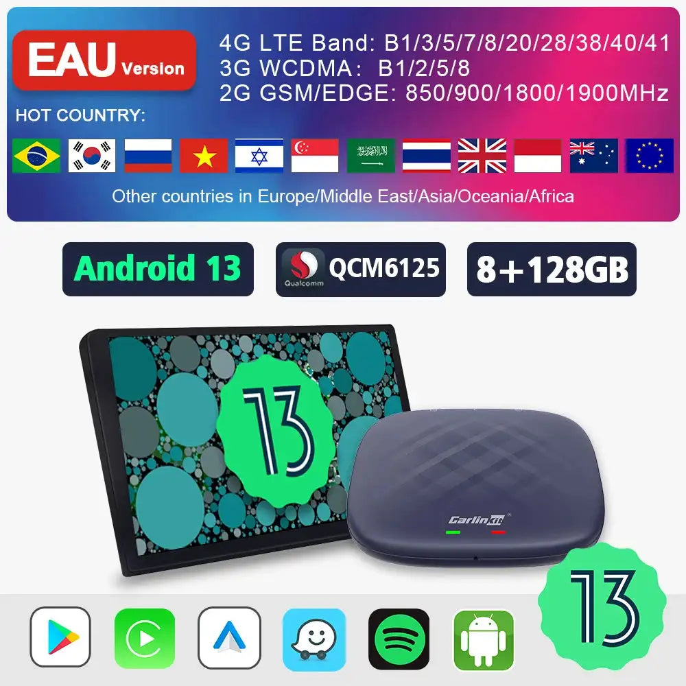 Carlinkit CarPlay AI TV Box Plus Android 13 128GB 4G LTE EAU Android 13 / 8GB 128GB