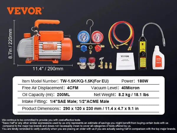 3.5CFM 4CFM Rotary Vane Vacuum Pump &ndash; AC Kit 4CFM LeakDetector / EU / Poland