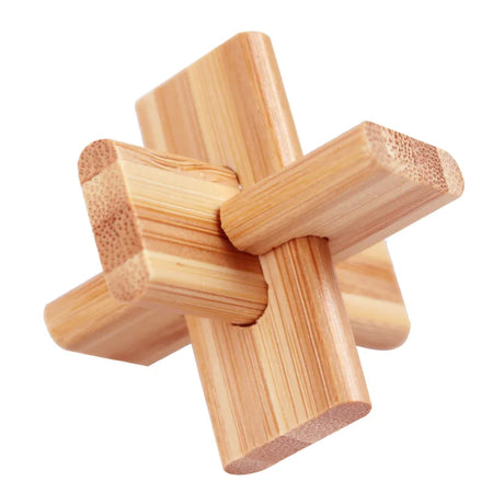 Bamboo Wooden Brain Teaser Puzzle - Kong Ming Lu Ban Lock - Montessori 3D Educational Toy for All Ages HH066