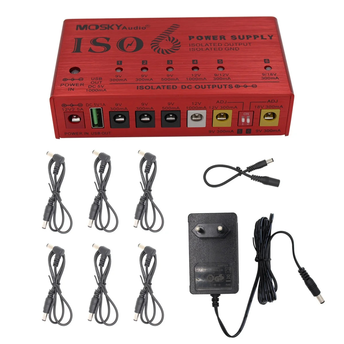 Mosky ISO-6 Guitar Pedal Power Supply &ndash; Six Isolated DC EU  plug