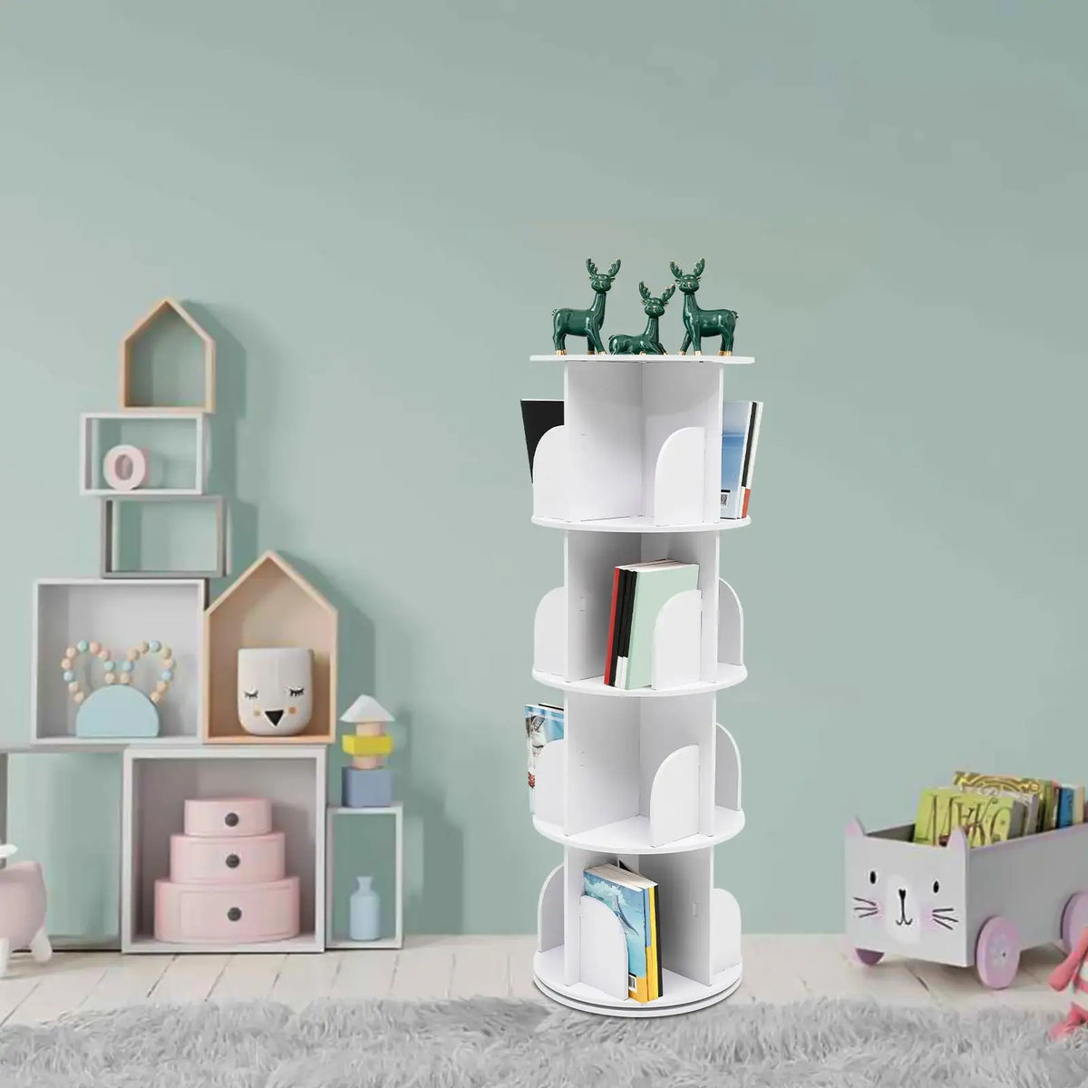 Rotating Bookcase 4-Tier - Silent 360 Degree Rotation