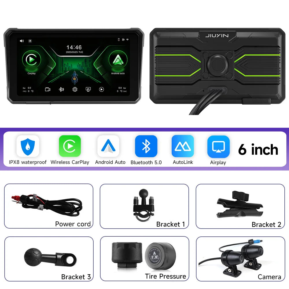 6 Inch Motorcycle Multimedia Player &ndash; 2K HD Touch Screen with Wireless CarPlay and Android Auto M792-DVR-TMPS / CHINA