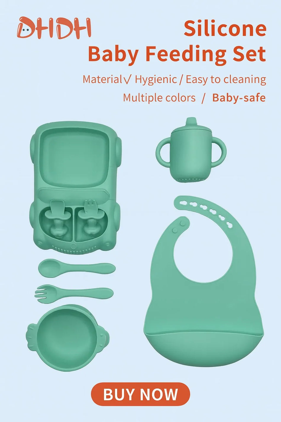 8-Piece Silicone Baby Tableware Set With Suction Bowls And Training Utensils