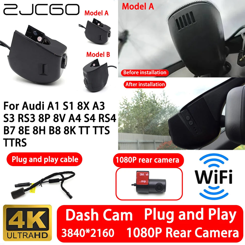 Audi A1 S1 8X için 4K Ön ve Arka Dash Cam, WiFi, Tak ve Çalıştır, Park Modu