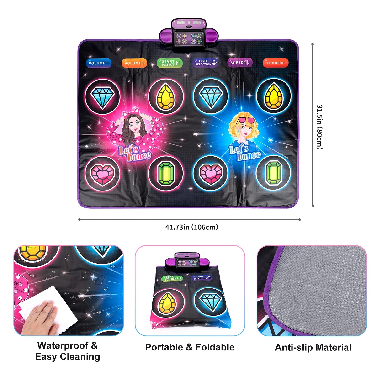 Kids Electronic Dance Mat 106x80cm &ndash; Interactive Light and Bluetooth Music Toy