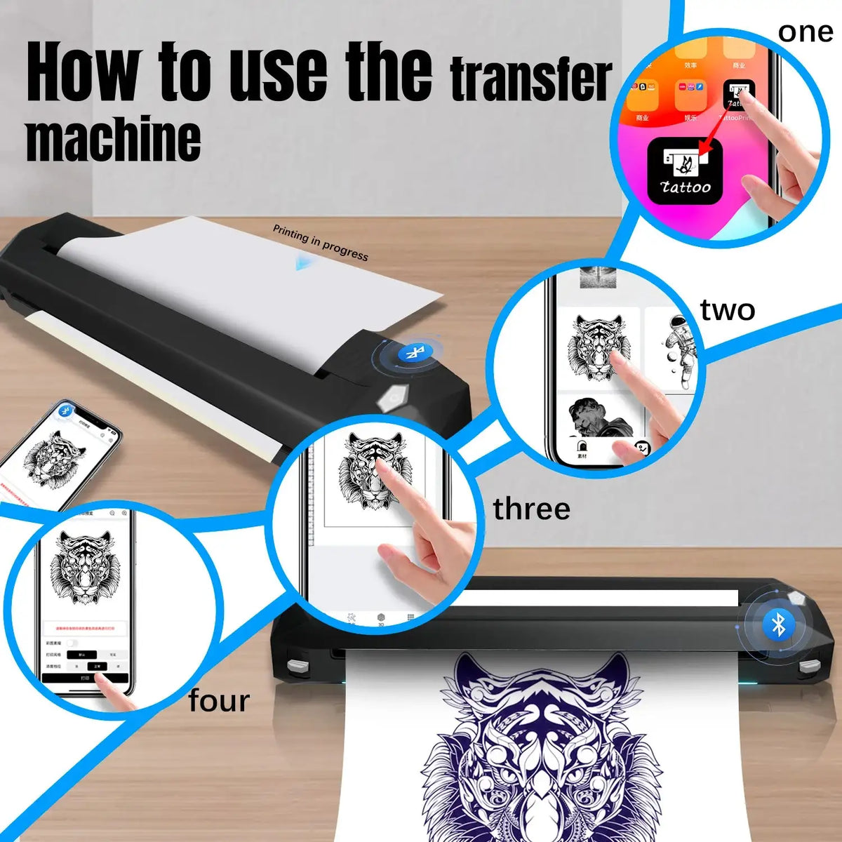 KVM Wireless Tattoo Transfer Printer Thermal Inkless