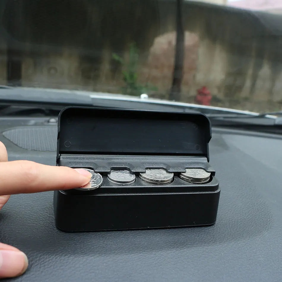 Automobilio monetų dėklas su plastiko ir metalo vidiniu organizatoriumi, 11.5x4x3.5 cm