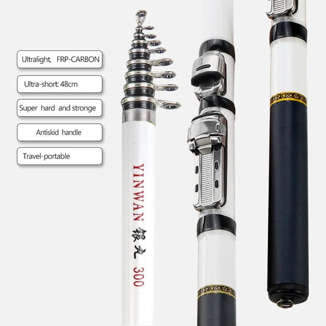 PROXPE Telescopic Rock Fishing Rod - Carbon Fiber, Lightweight &amp; Portable Rock Rod White / 3.0M / China