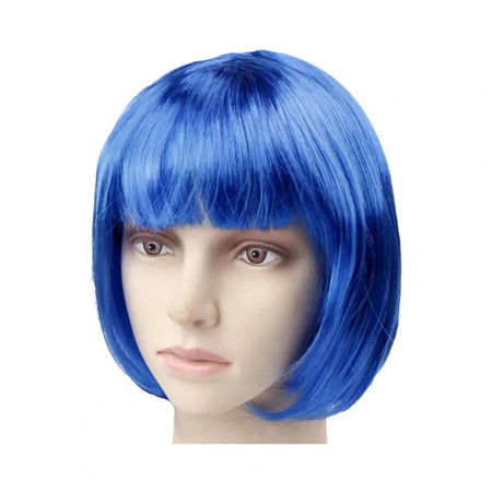 Vibrant Short Bob Wig with Bangs - Heat Resistant Synthetic Hair for Cosplay and Daily Wear Blue