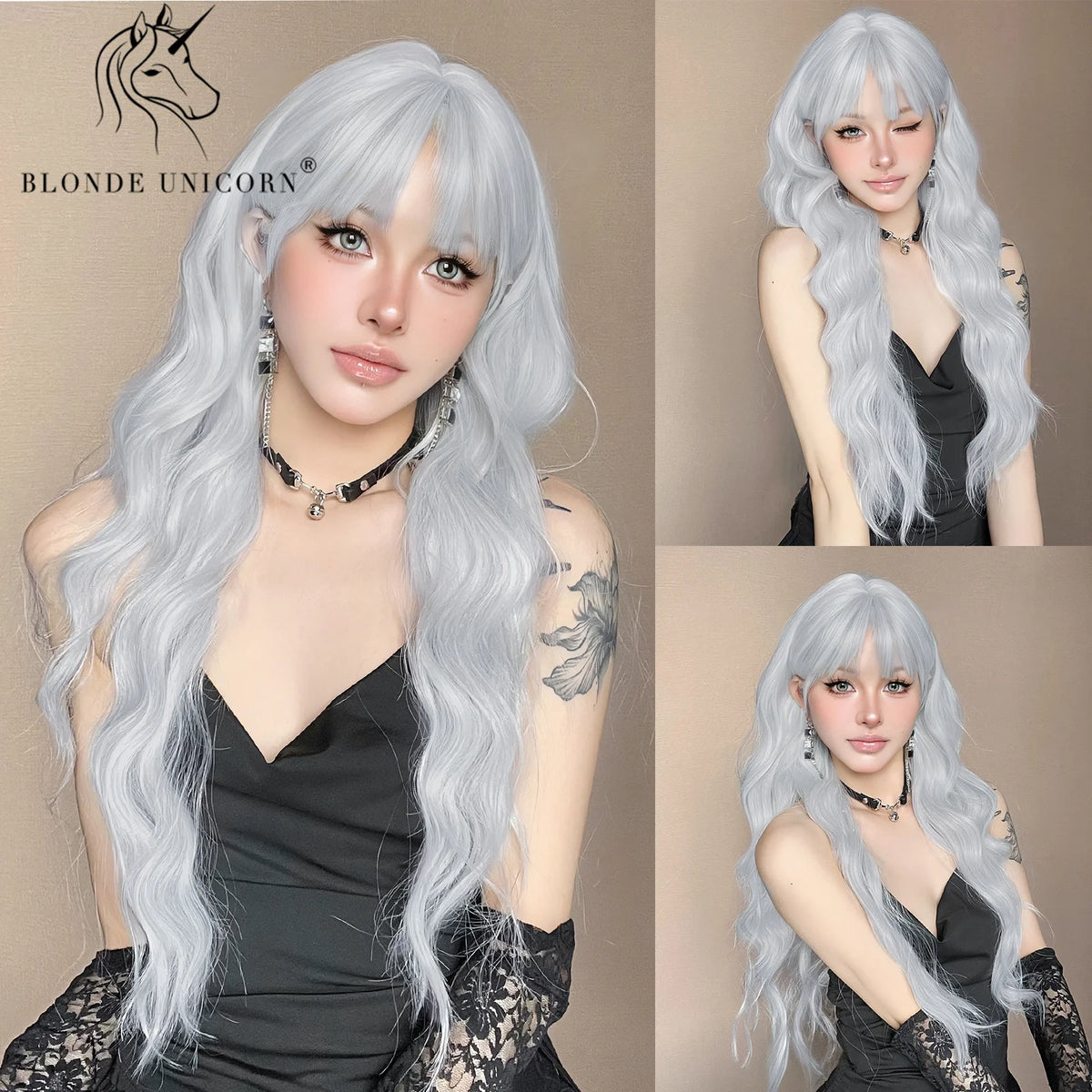 Blonde Unicorn Ombre Purple to Blue Long Wavy Wig for Women