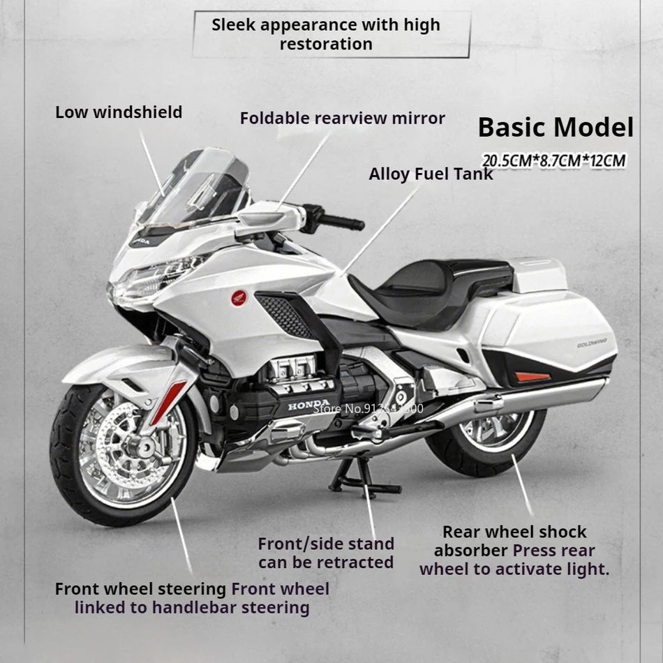 Modelo de motocicleta de metal fundido con sonido y luz para Honda GL1800