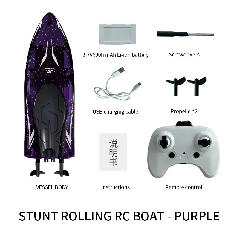 2024 High-Speed 360-Degree Flip Transparent Remote Control Speedboat for Kids Purple