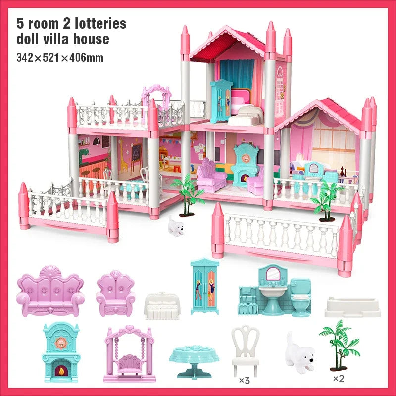 Large Doll House Villa Set - 3D DIY Princess Castle Toy 5room