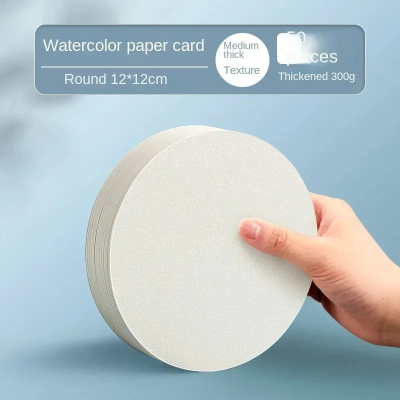 Watercolor Paper Cards for Painting - Portable Blank Postcard with Professional Watercolor Paper 50Pcs Round 12cm / CN