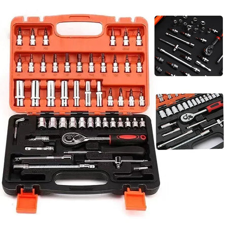 46/53 Piece Car Repair Tool Kit - Socket, Ratchet, Torque Wrench Combo
