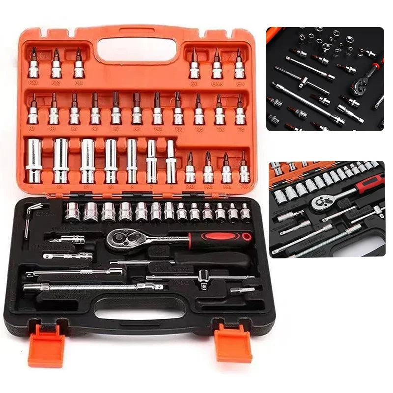 46/53 Piece Car Repair Tool Kit - Socket, Ratchet, Torque Wrench Combo
