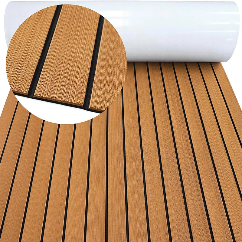 2400x450mm Eva Foam Faux Teak Boat Deck Mat Sheet &ndash; Nonslip brown black