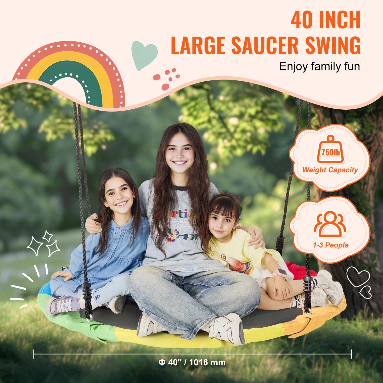 SucceBuy Tree Swing Saucer Round Swing 750lbs &ndash; Sturdy Ropes