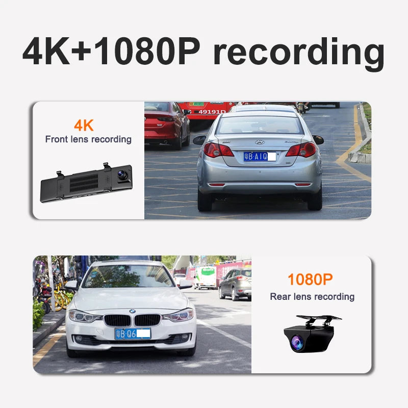 Acceo 4K Dashcam Rearview Mirror Car DVR - Wireless CarPlay