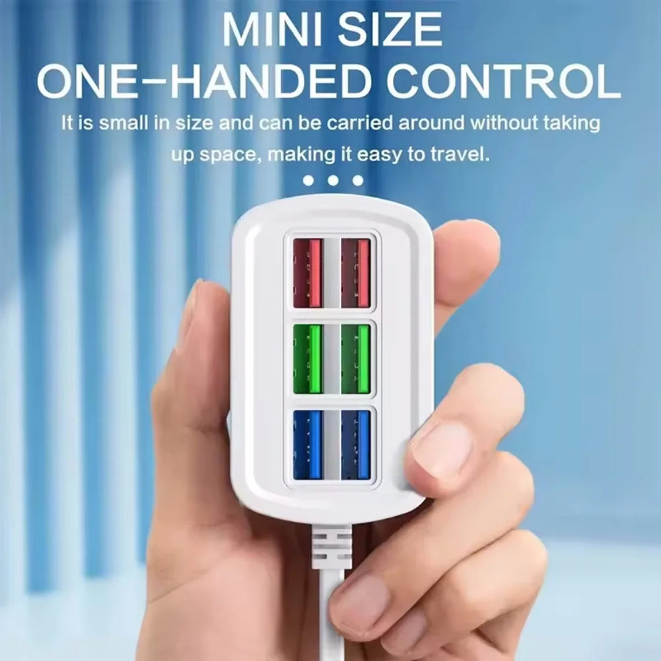Regua de Energia com Carregador USB de 6 Portas com Adaptador de Parede e Cabo de Extensão de 1m