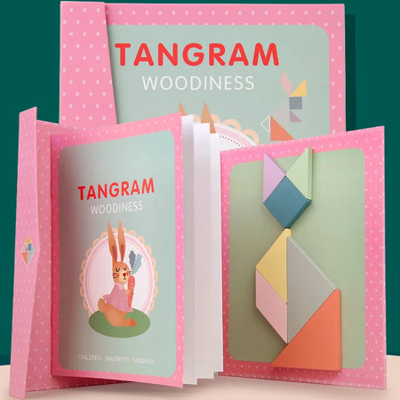 Wooden Jigsaw Magnetic Tangram Puzzle Book - Portable Toy NB138C1