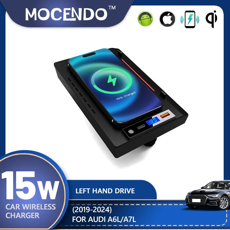 Chargeur de voiture sans fil avec charge rapide Qi pour Audi A6L A7L 2019 2024