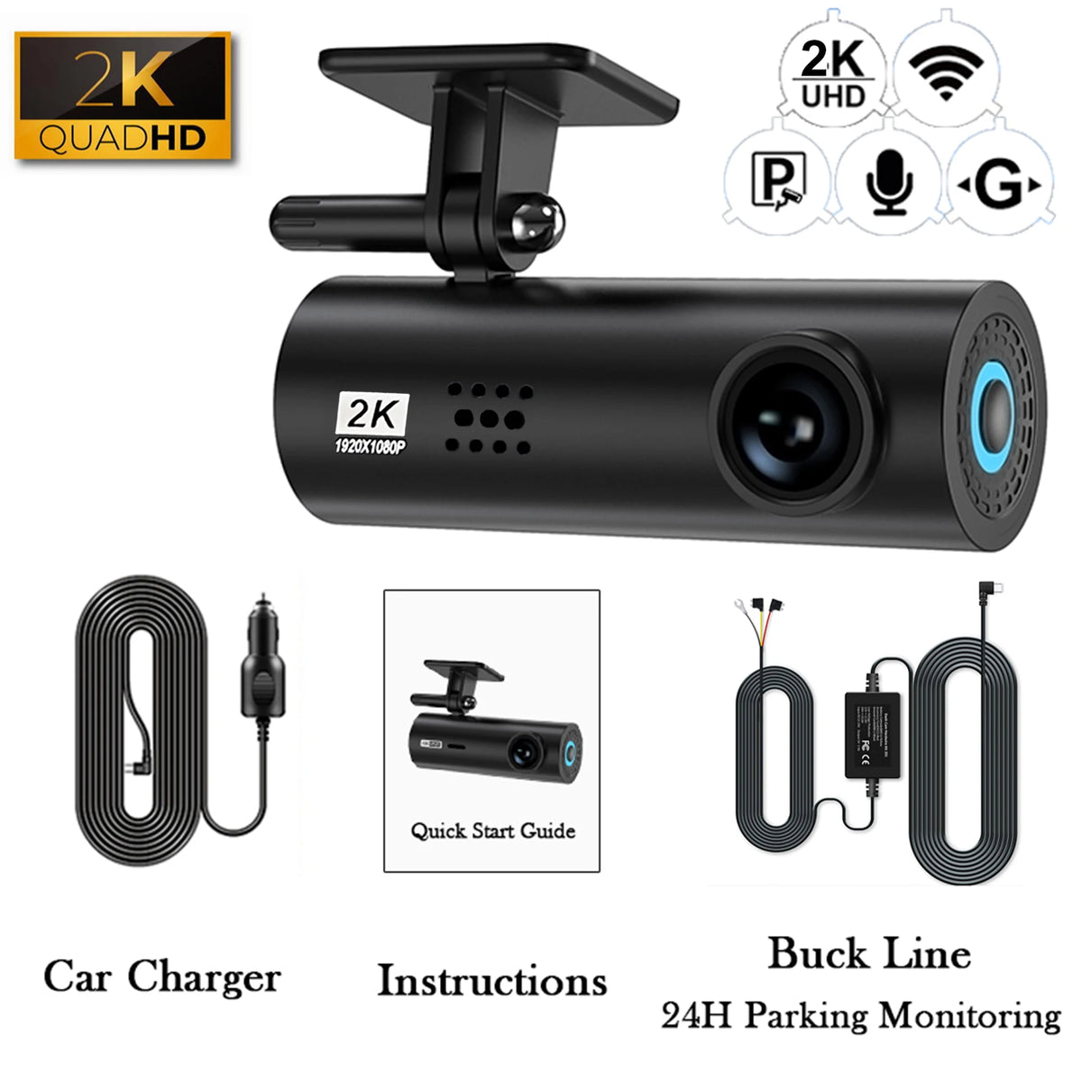 4K WiFi Dash Cam with Night Vision 2K DVR Hardwire kit / No SD Card