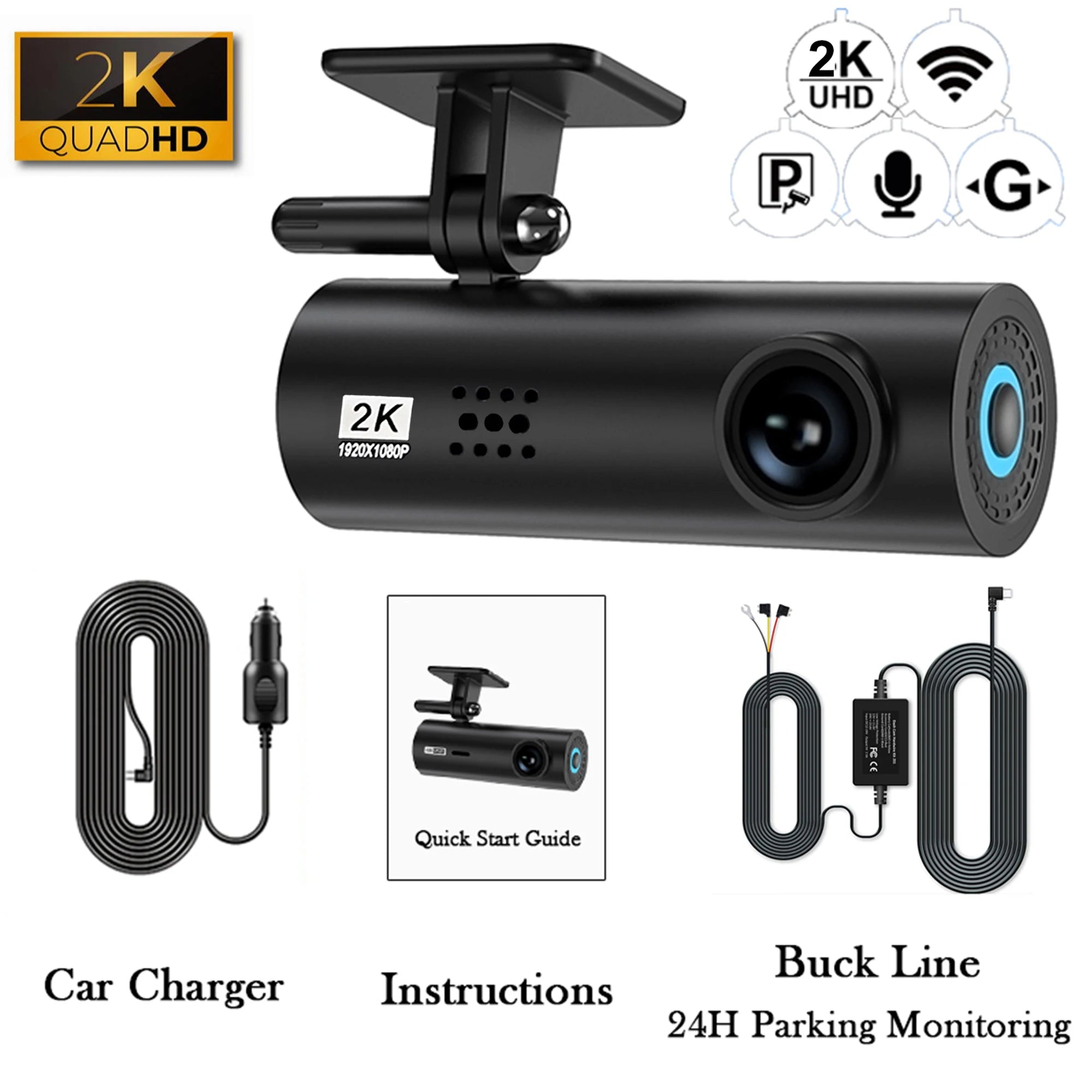 4K WiFi Dash Cam with Night Vision 2K DVR Hardwire kit / No SD Card