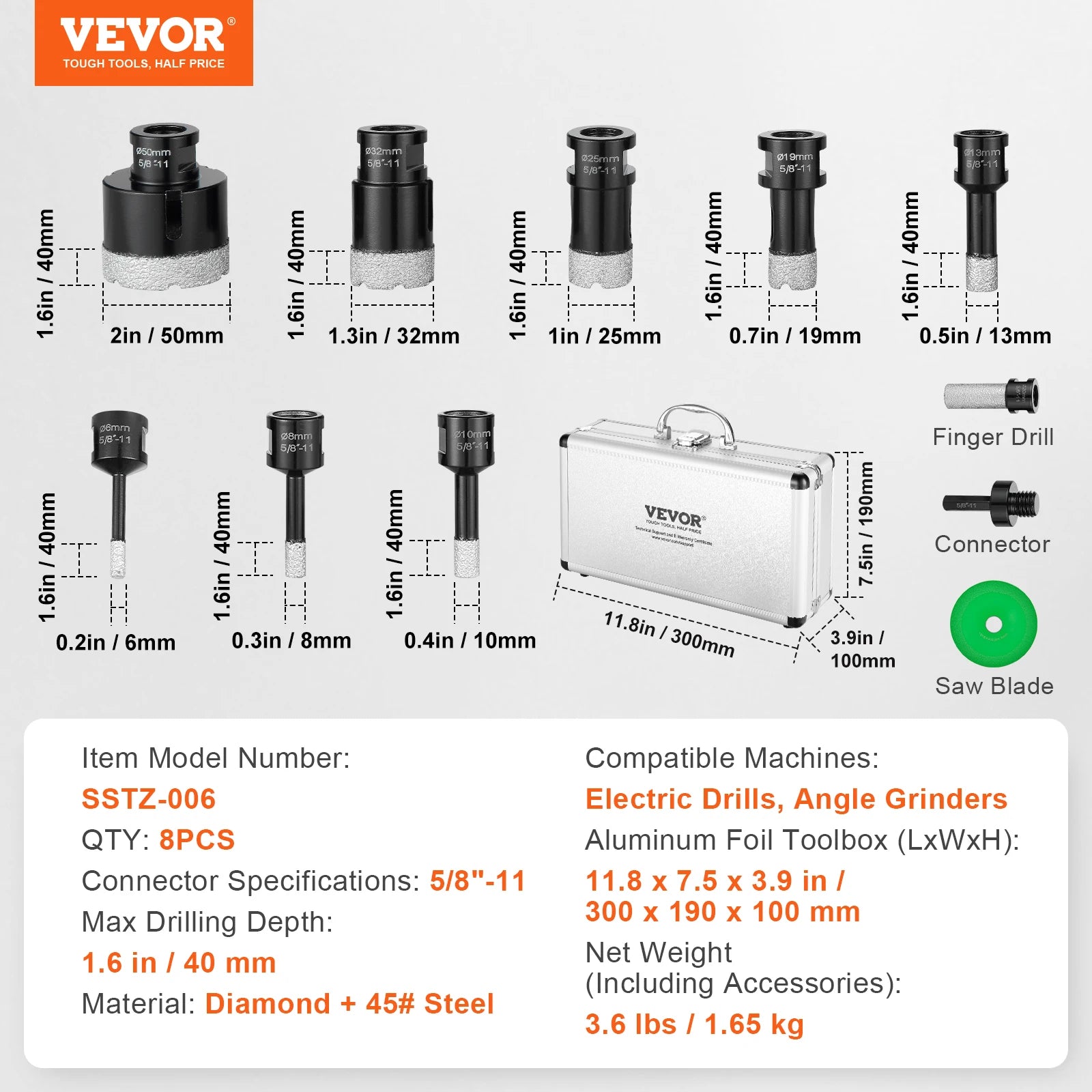 SucceBuy Diamond Core Drill Bit Set Kit &ndash; Storage Case