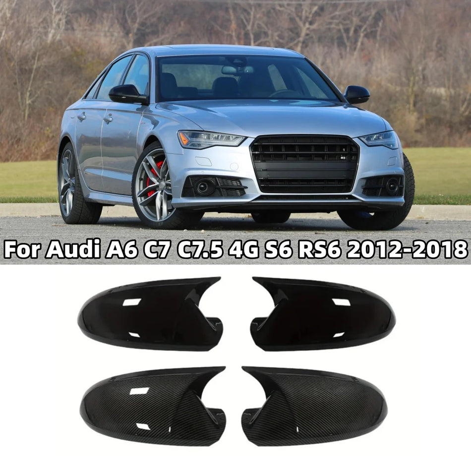 Pair ABS Side Mirror Covers For Audi A6 C7 S6 RS6 2012-2016