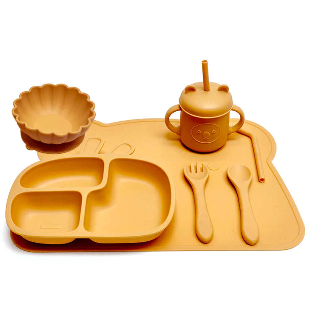 CZSAE Children's Tableware Set &ndash; Suction Cup Design for Easy Self-Feeding yellow