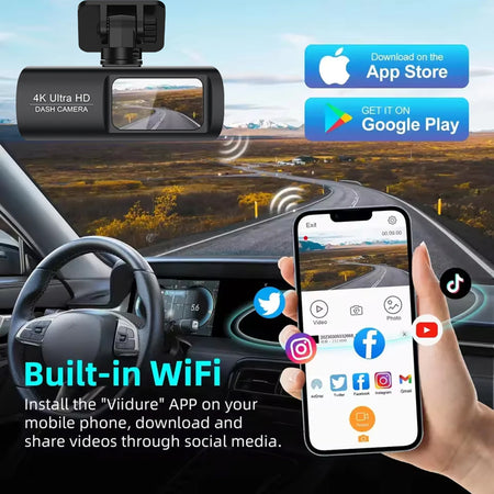 4K WIFI Dash Cam Mini Car DVR &ndash; Dual Lens Front and Rear with Night Vision and GPS