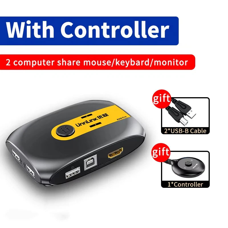 Unnlink HDMI KVM Switch &ndash; 8K 60Hz Ultra High Definition Video Sharing With controller / CHINA