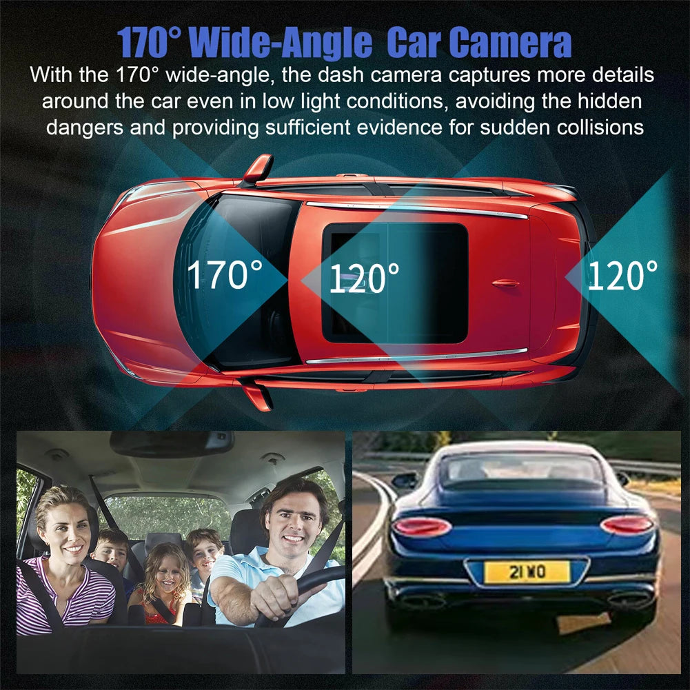 3 Channel Dash Cam Video Recorder &ndash; Triple Lens 24H Parking Monitor