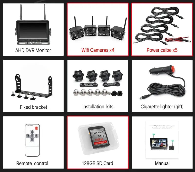 7 Inch HD AHD Car Monitor With 4 Channel DVR Wireless Backup Camera by InterCyprus Trading Ltd