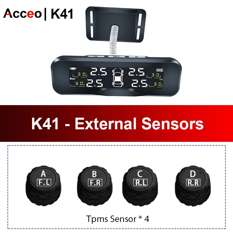 Solar Charging TPMS 4 Sensors - Accurate Pressure Alarm K41-External sensor