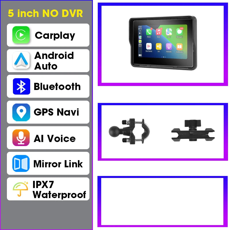 Vtopek 7 Inch Motorcycle DVR GPS Navigation &ndash; IPX7 Waterproof Wireless CarPlay and Android Auto 5inch Screen / 64G