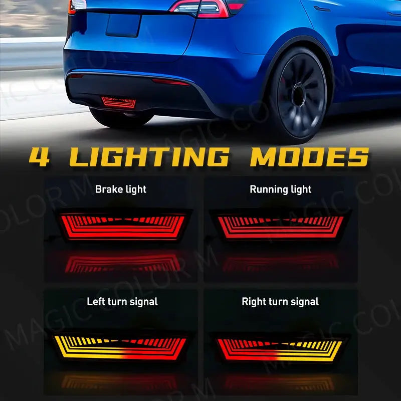 For Tesla Model Y 2019 2020 2021 2022 3-in-1 Functions Rear Running Light Brake Dynamic Yellow Turn Signal Lamp LED Pilot Light by InterCyprus Trading Ltd