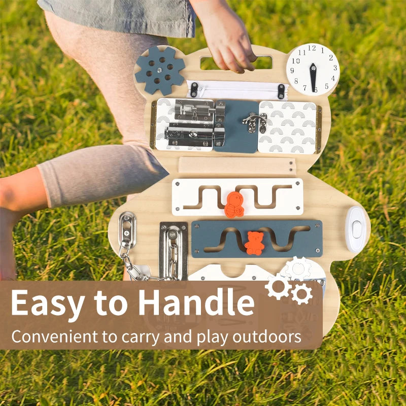 Montessori Bear Busy Board &ndash; Travel Ready Life Skill Toy