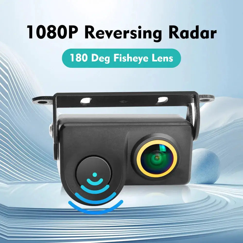 90° Adjustable Mount Visual Fisheye Lens Reverse Camera with Parking Radar Sensor, IP67 No Drilling Car Rear View Backup Camera by InterCyprus Trading Ltd