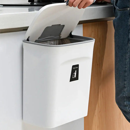 9L Kitchen Sliding Lid Trash Can Gray White &ndash; Space Saver