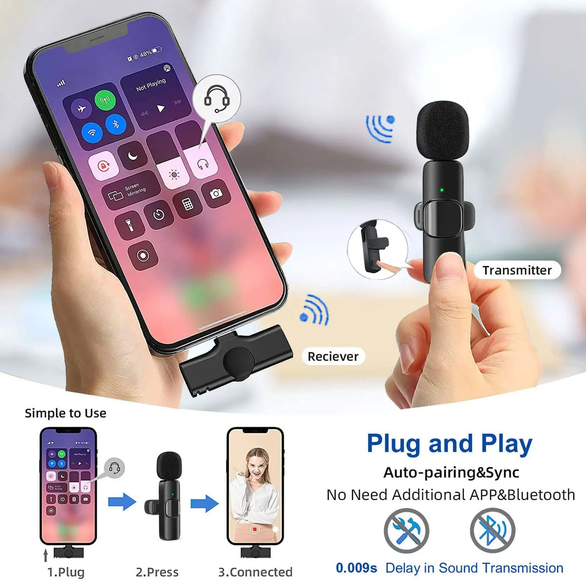 2.4G Wireless Lavalier Microphone for iPhone &amp; Android